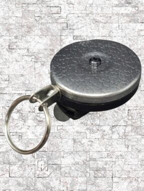 NEW- KEY-BAK ORIGINAL CHROME AND BLACK RETRACTABLE KEY HOLDER - U.S.A.